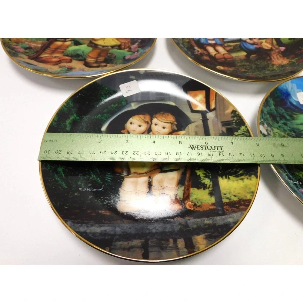 Set of 4 MJ Hummel Plates Gentle Friends, Stormy Weather, Apple Tree & Little Ex